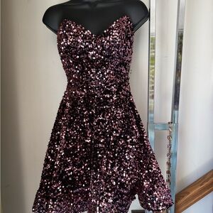 AMELIA COUTURE PINK/BLACK MINI/SHORT SEQUIN DRESS SIZE: 0,6,10 STYLE- 395s